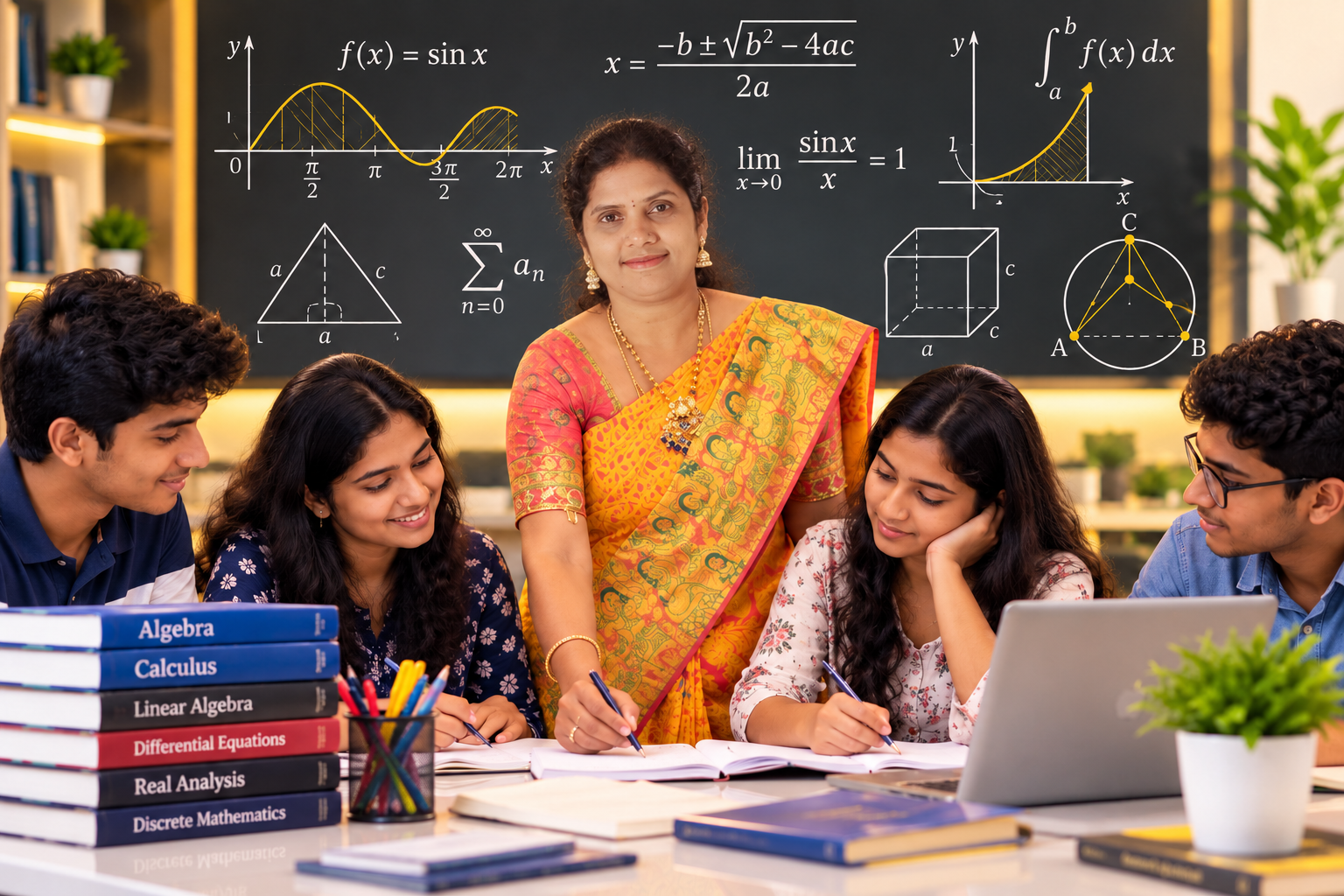 Mathematics educator guiding students through a lesson